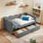 Twin Size Daybed with Two Storage Drawers, Cozy Gingham Sofa Bed with USB Port and Wave Shaped Linen Fabric, Black-168768070-168768073