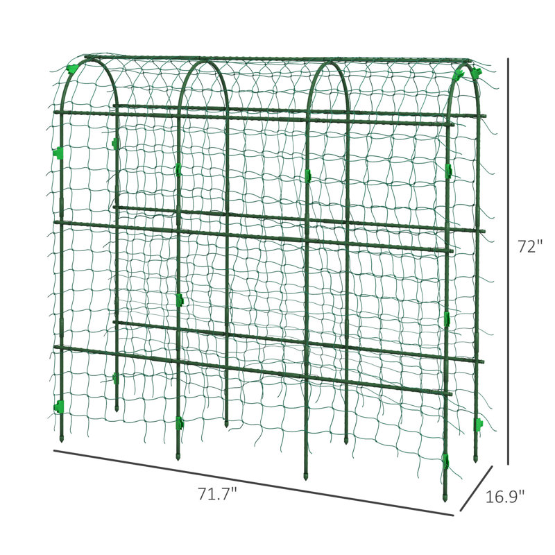 Outdoor Climbing Plant Arch Trellis, 6' Tall , Plastic Coated Steel Frame, Net, Support Cucumbers, Peas, Vegetables, Trellis For Plants Outdoor, Steel, Suitable Zucchini,