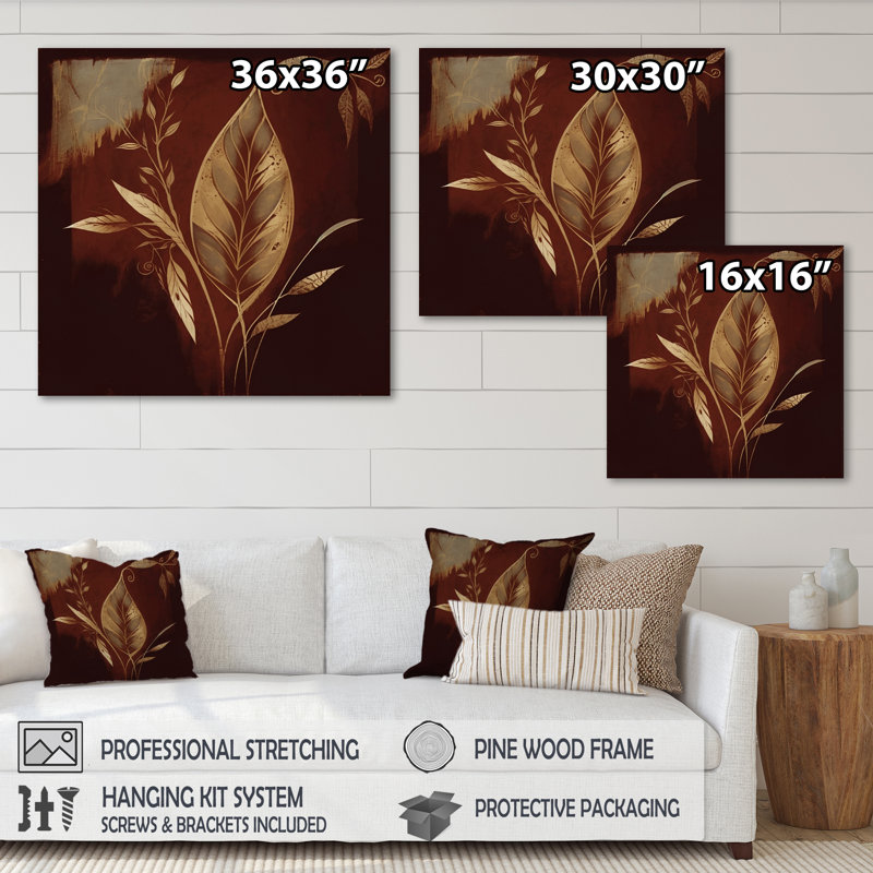 «Terra Cotta Chocolate Leaves IV», reproduction sur toile, H 16 po x l 16 po x P 1 po, Toile tendue