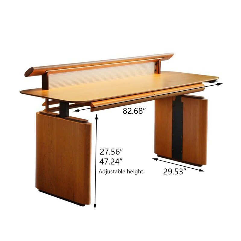 Bureau simple 82,68 po à hauteur réglable en bois massif brun, H 27,56 po x l 82,68 po x P 29,53 po