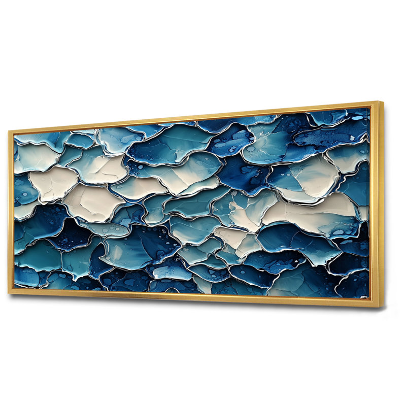 Mauriello - Abstract Large Wall Art, H 28 po x l 60 po, Cadre flottant, Doré