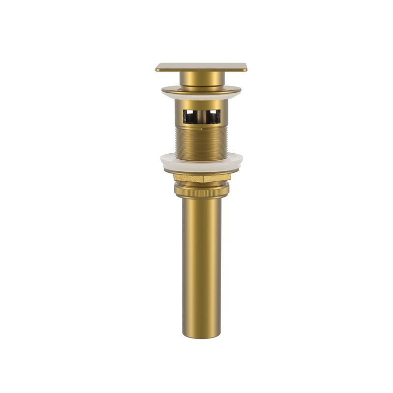 DAX Square Brass Vanity Sink Pop-up Drain, Brushed Gold, Yes