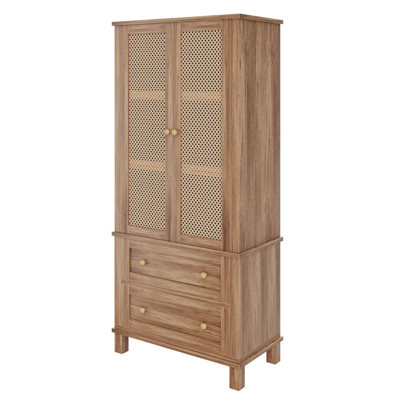 Armoire de cuisine 64 po en rotin avec 2 portes et tablettes réglables, armoire de rangement autoportante Farmhouse