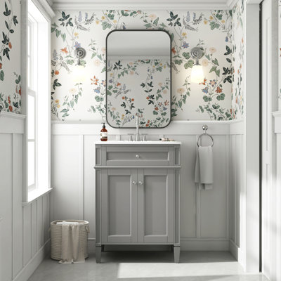 Meuble-lavabo de 61 cm (24 po) avec 2 portes et tiroir basculant, armoire de rangement pour salle de bain avec lavabo, portes à fermeture en douceur avec organisateurs