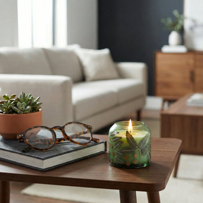 Bougie décorative parfumée au gardénia pour la chambre - Bougie moderne en verre pour table basse, étagère ou salon - Vert et ivoire