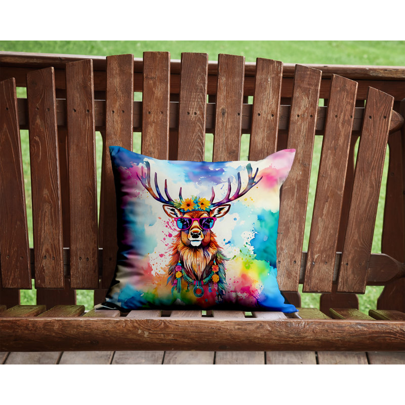 Hippie Animals Other/No Pattern Outdoor Throw Pillow, 14"H x 14"W