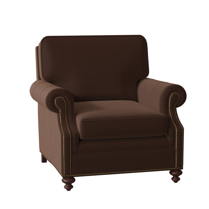 West Haven Club Chair, No Nailhead, Mahogany, Aline Light Gray Stonewash Genuine Leather