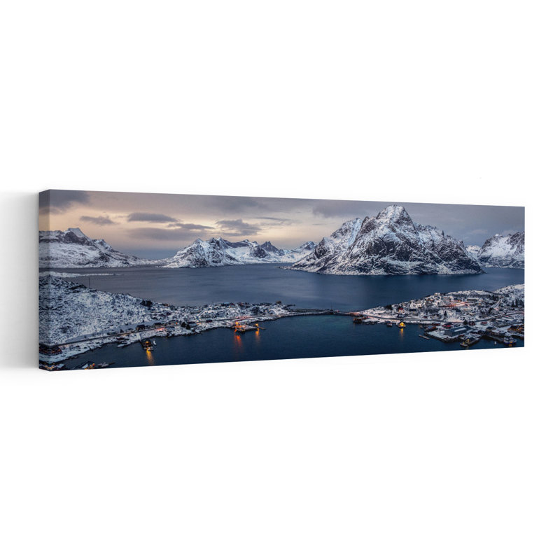 «Winter Mountains Village», art dramatique paisible, paysage côtier serein, H 20 po x l 60 po