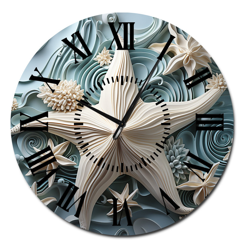 Horloge murale étoile de mer blanche et bleue, Surdimensionné
