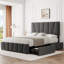 Full Size Bed Frame with 4 Storage Drawers and Adjustable Headboard,Velvet Upholstered Tufted Full Platform Bed Frames with Wooden Slats Support,Full Bedframe No Box Spring Needed, Grey-636023031-636023029
