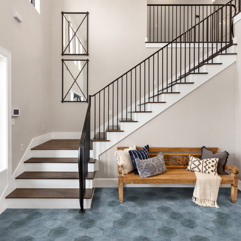Matter Hex 7.88" x 9" Porcelain Stone Look Floor and Wall Tile, Blue