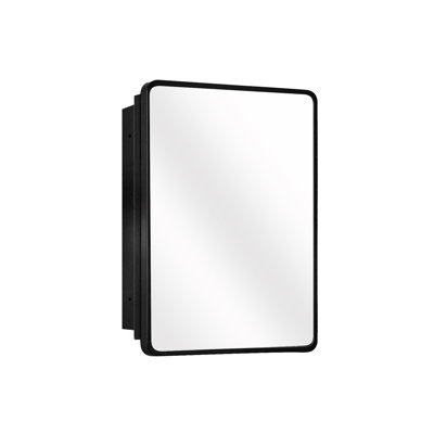 Black Metal Frame Medicine Cabinet with Two Mirror, Surface or Recessed Mounted 