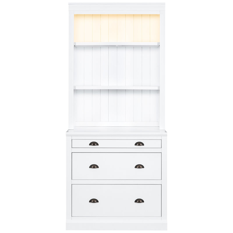 Tall White Bookshelf With Led, 3 Drawers And Open Shelves, For Living Room & Home Office, Solid Wood Frame, Board Led Lighted Modern Bookshelf, Drawer Room/home Wood, Construction