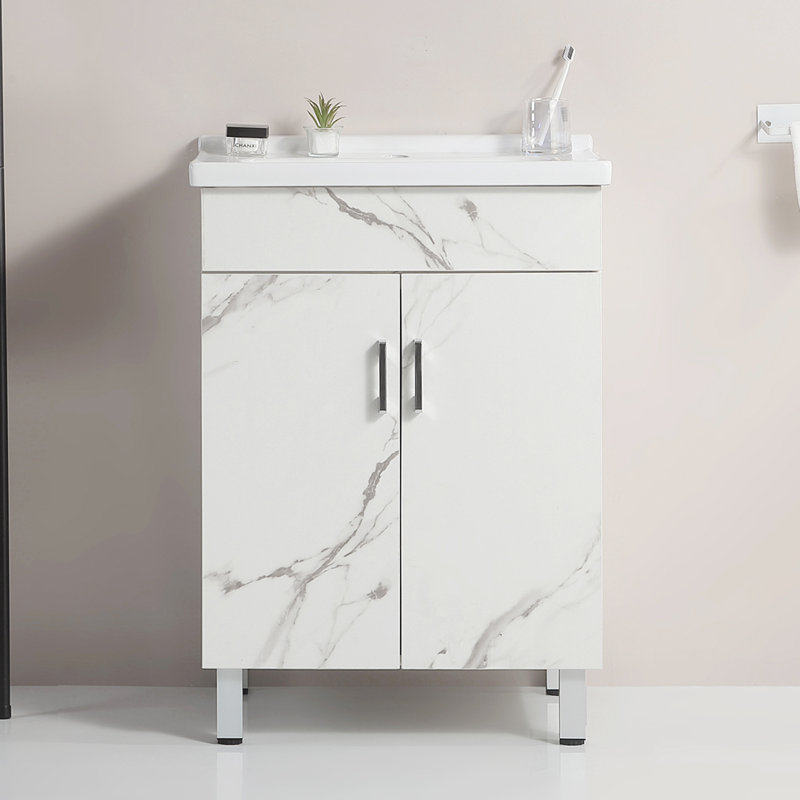 Meuble-lavabo compact en bois massif de style élégant pour petite salle de bain