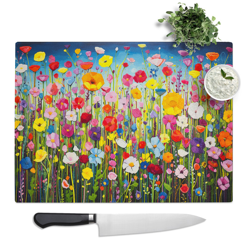 Wildflowers Pop Art  Glass Chopping Board