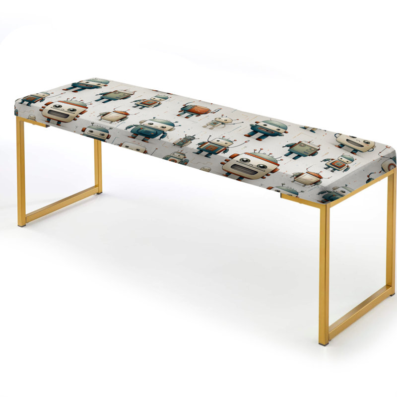 Robot Pattern For Kids Bedroom - Kids Bedroom Upholstered Gold Bench