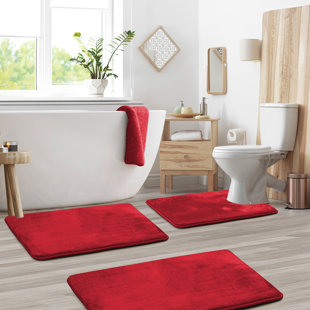 Red Pedestals Mats Rugs Bathroom Non Slip Rubber Backing