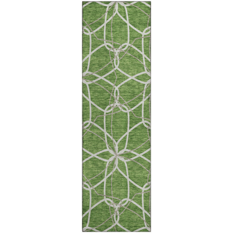 Premium Machine Washable Prisco Green Rug, Runner 2'3" x 7'6"
