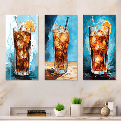 «Cold Coffee Summer Cocktail - Coffee & Tea», ensemble de 3 reproductions d'art en métal