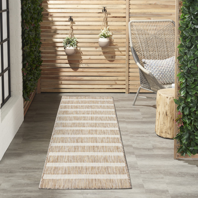 Shaila Striped Indoor / Outdoor Rug, Runner 2' x 6', Beige/Ivory
