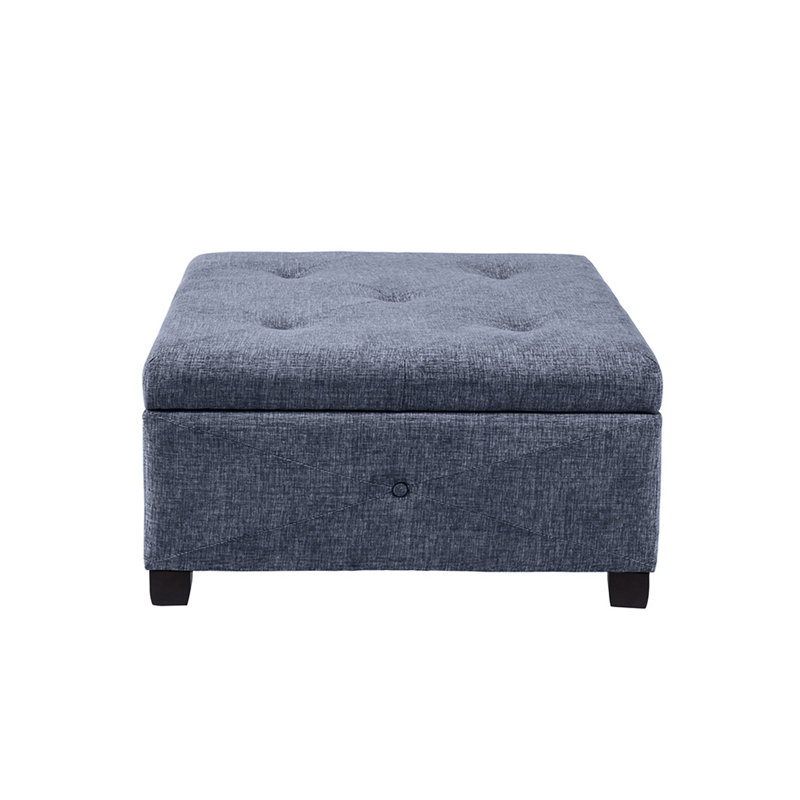 Rangement polyvalent en bleu - Pieds en bois massif, carré capitonné pour les objets et contreplaqué, café foncé, Bleu