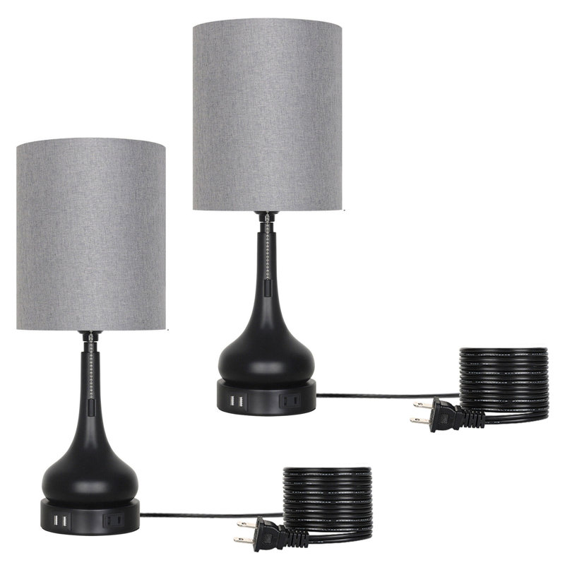 Lampes de chevet USB avec 2 ports de charge USB, abat-jour, paquet de 2, Gris