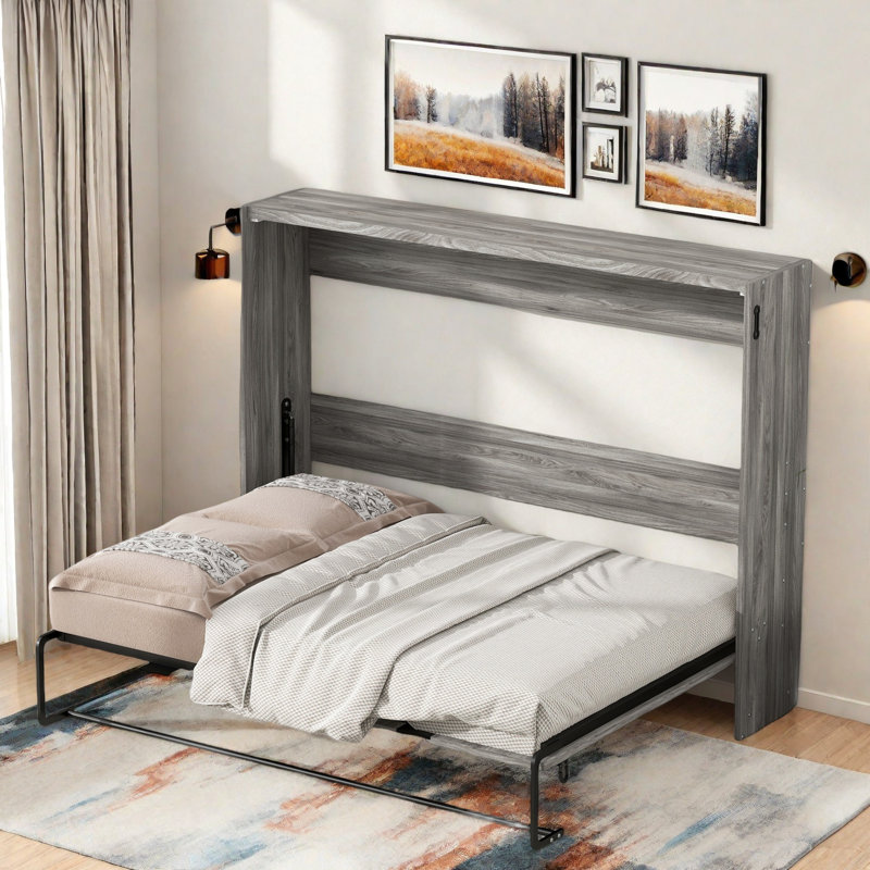 Lit escamotable double avec conception pliable, idéal pour une utilisation peu encombrante et polyvalente, parfait pour les petites chambres et les chambres d'amis