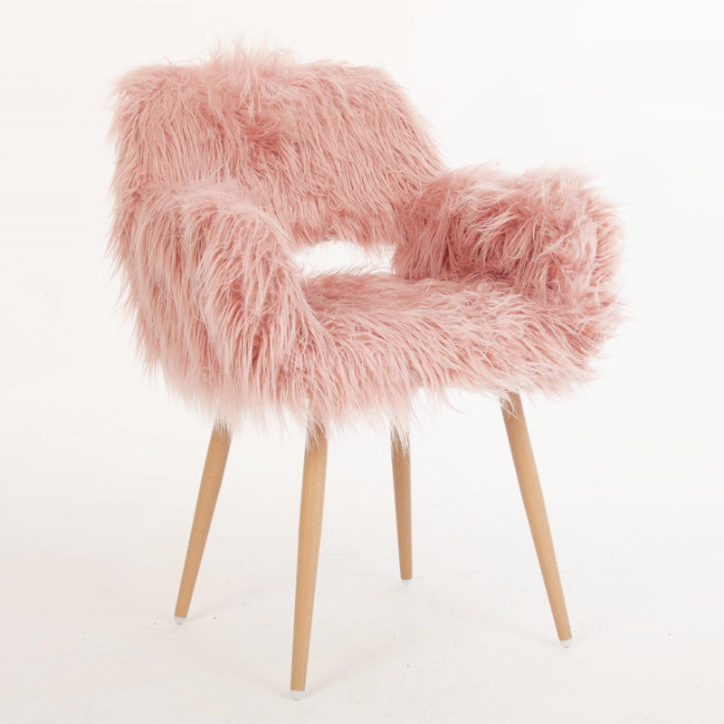 Lamprini Faux Fur Upholstered Make up chair with Metal Legs, Pink