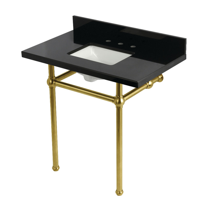 Évier de console en granite noir 36 "avec pieds Kingston Brass Templeton, Granit noir / laiton brossé