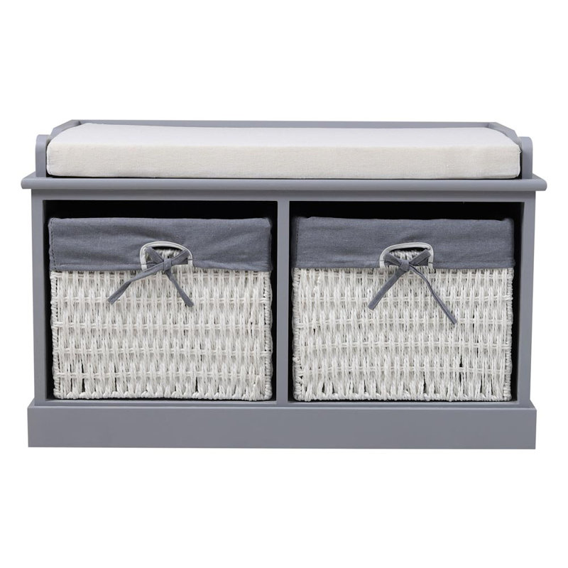 Abbey Canvas Upholstered Storage Bench, Grey/Beige
