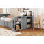 Lit plateforme gris multifonctionnel en bois avec bureau de bout de lit, tablette de rangement, lit gigogne intégré et 3 tiroirs-1808642956