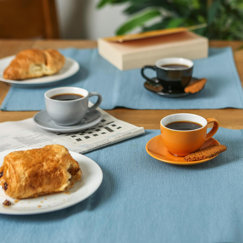 Porcelain Espresso Cup and Saucer, Mustard/Black/Grey