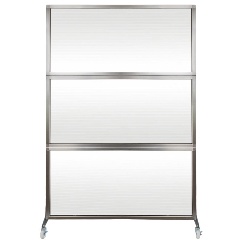Cloison portative 6 pi Medipanel - Garniture argentée, Transparent cannelé, H 76 po x l 48 po x P 18 po