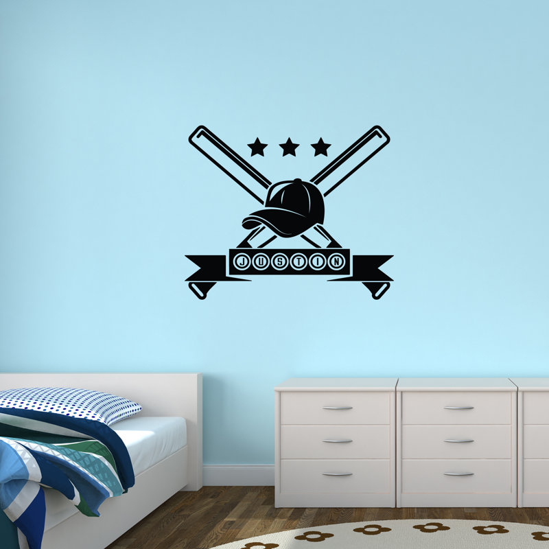 Décalcomanie murale baseball, Noir, Oui