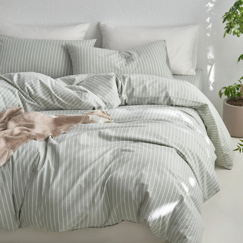 MooMee Gingham Duvet Cover Set 100% Washed Cotton Linen Like Lightweight, King Duvet Cover + 2 King Pillowcases
