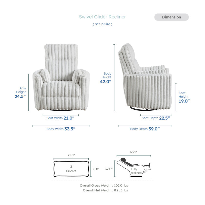 Fritsch 33.5"W Corduroy Manual Swivel Glider Recliner