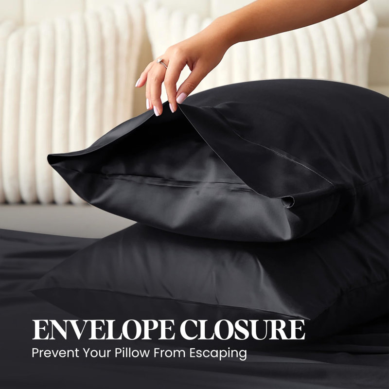 Housse de coussin réversible en soie, H 20 po x l 26 po, Noir