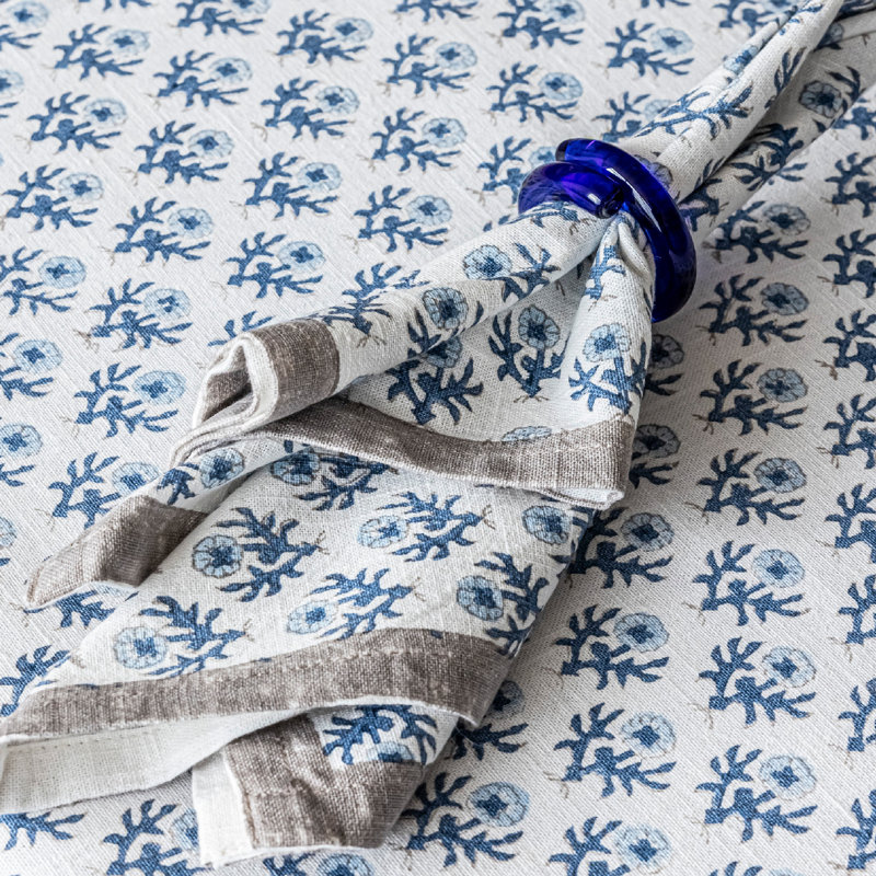over&back Hand-Blocked Napkins, Set of 4, Blue Bloom