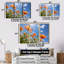 Orange coquelicots, bleu, ciel d'été - ensemble de salon d'art mural coquelicots-1611547683-1611547682