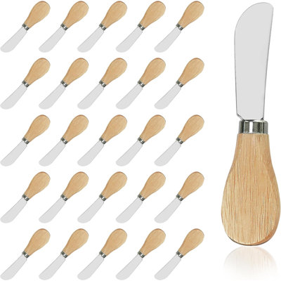 Ensemble de 25 mini-épandeurs 25 pièces en acier inoxydable 304 avec poignées en bois - Couteaux à fromage et à beurre pour la cuisine et la restauration