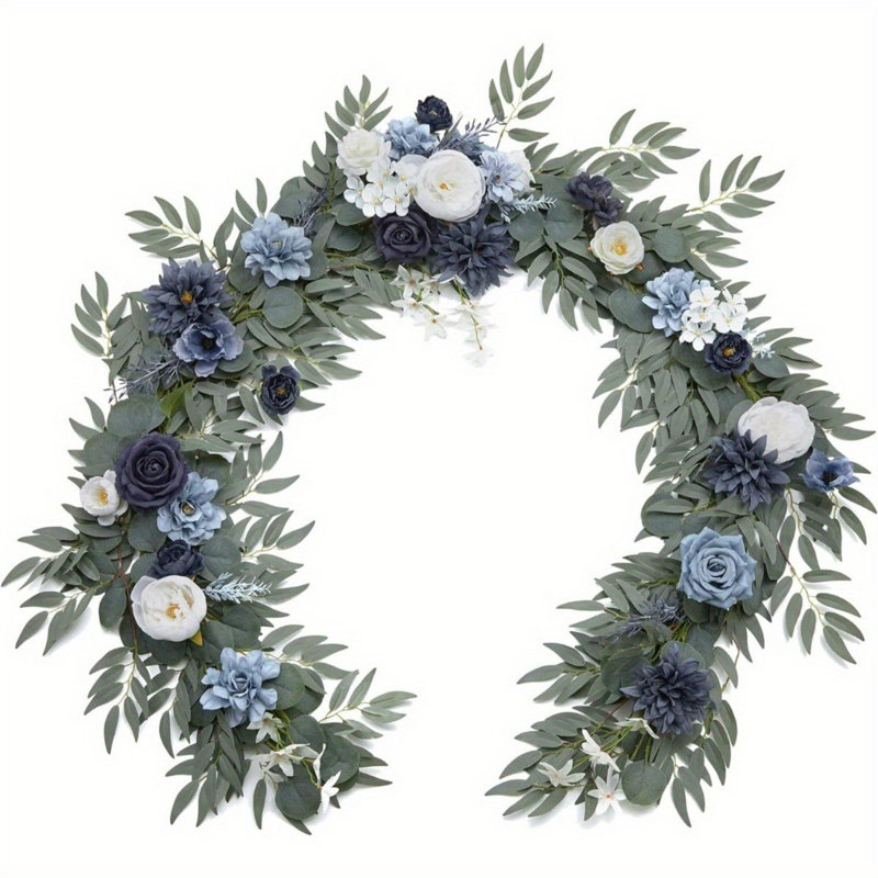 Guirlande d'eucalyptus artificiel avec rose, Bleu