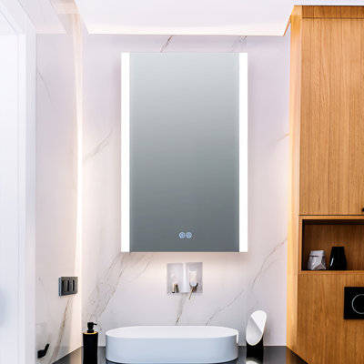 LED Medicine Cabinet – Recessed or Surface Mount Lighted Mirror Cabinet with Defogger, Adjustable Brightness, Soft Close, Storage Shelves – Modern Bathroom Organizer