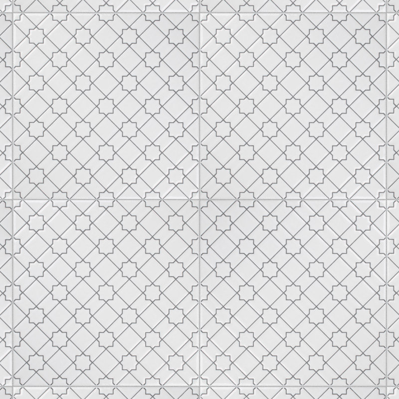 Sevillano Giralda 8" x 8" Ceramic Patterned Wall Tile, White