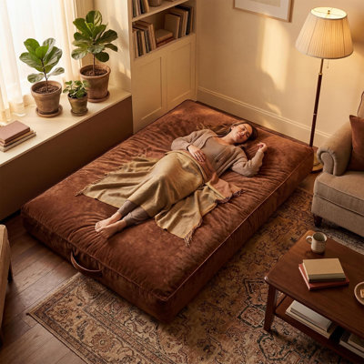 Fauteuil à billes convertible, canapé-lit en mousse à mémoire de forme avec housse lavable, tissu en flanelle, poche latérale et poignée