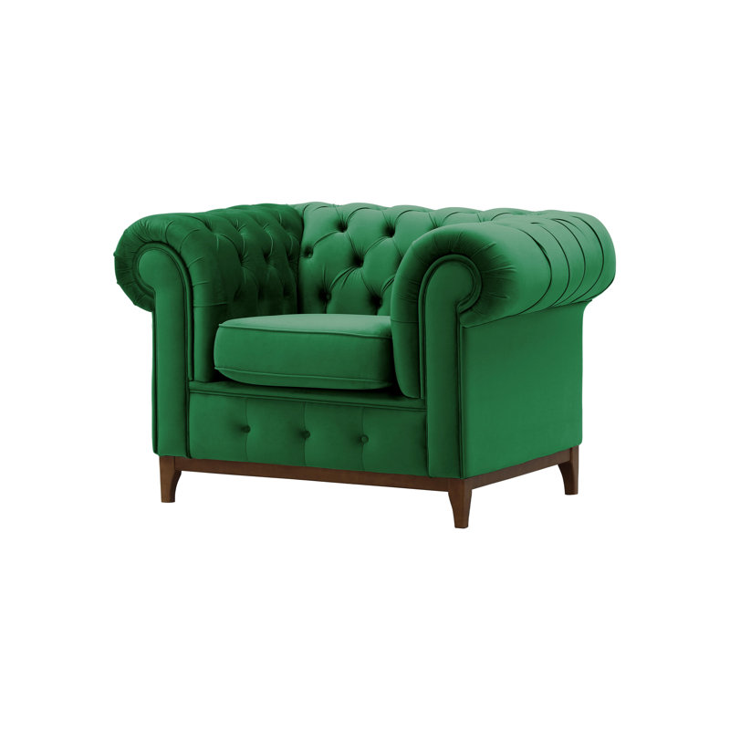 Frye Velvet Chesterfield Chair, Walnut, Green