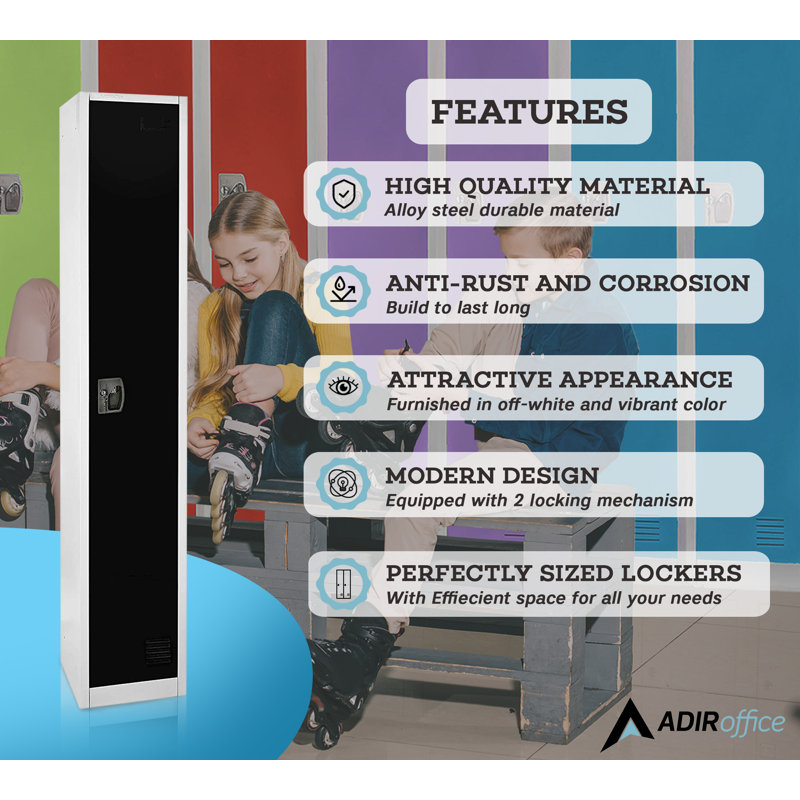 AdirOffice Black Steel 72" Freestanding Single-Tier Locker