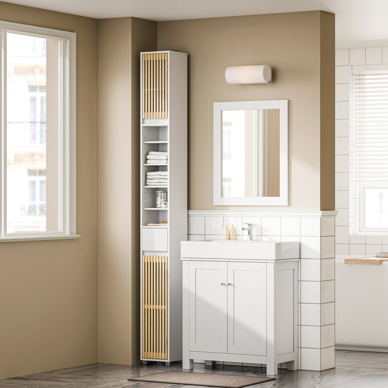 Munford Freestanding 20cm W Linen Cabinet, White/Natural