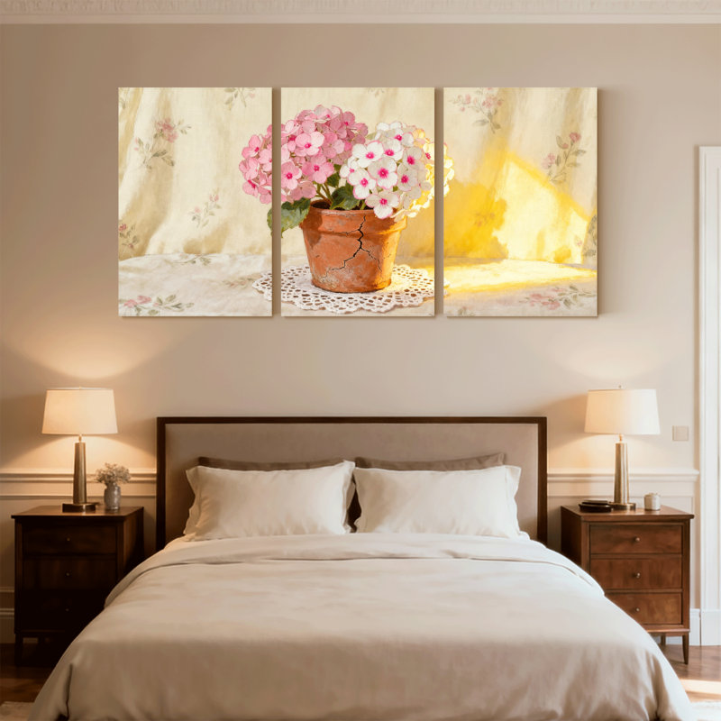 Ensemble de 3 impressions sur toile hydrangées, H 18 po x l 36 po