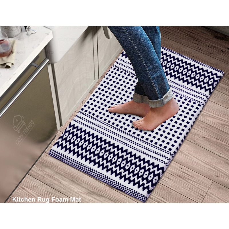 Woven Cotton Cushioned Thick Kitchen Mat Rug – Anti-Fatigue & Anti-Skid, 18" X 30", Navy