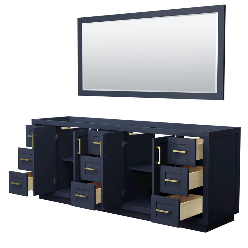 Miranda 84" Dark Blue Double Bathroom Vanity with Brushed Gold Trim